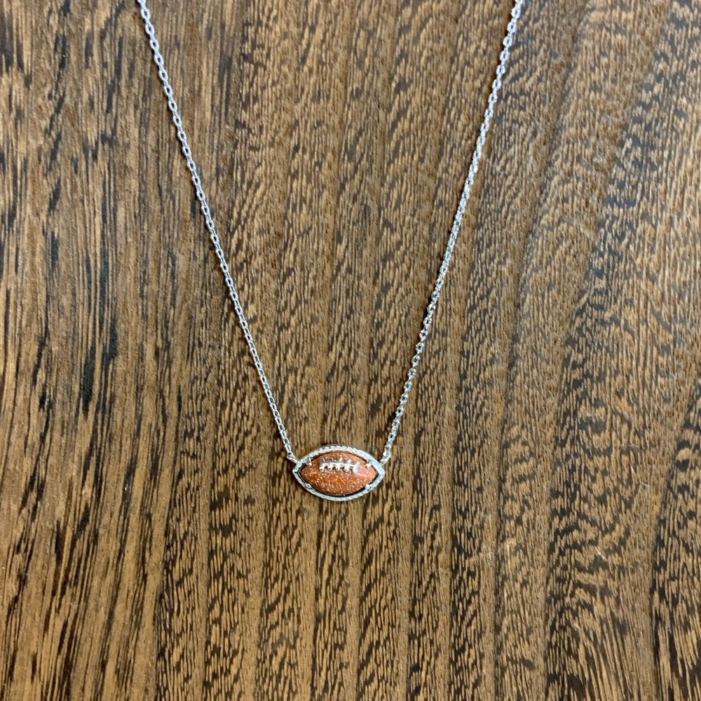 Kendra Scott Silver Necklace with Orange Football Charm NWT